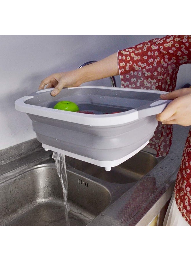3 In 1 Folding Cutting Board With Basket Strainer, Multifunctional Drain Basket Collapsible Dish Tub, Fruit Vegetable Washing Basin, Sink Storage Basket For Home Kitchen Outdoor Camping  - Image 5
