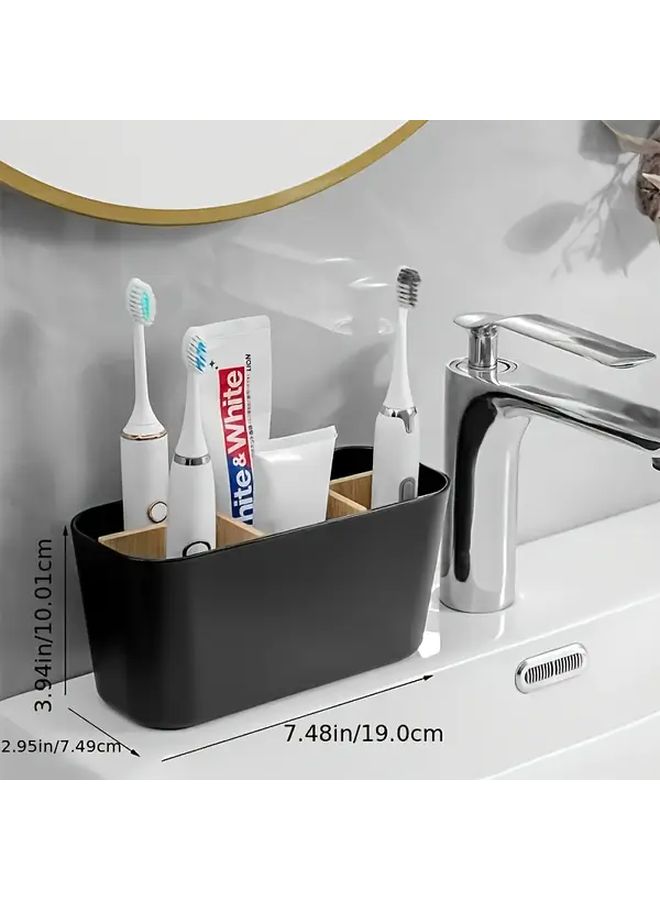 Black Bathroom Toothbrush Holder Modern 5 Slot Organizer Freestanding Storage Space Saving Stable Plastic Countertop - Image 3