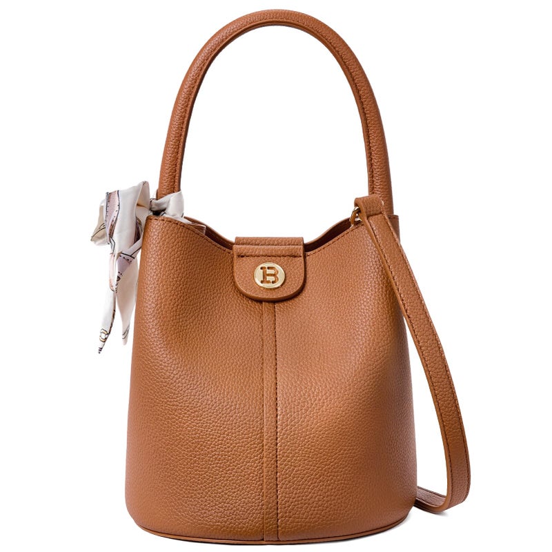 BOSTANTEN Small Crossbody Bags for Women Vegan Leather Mini Bucket Handbag Removable Shoulder Strap Brown - Image 1