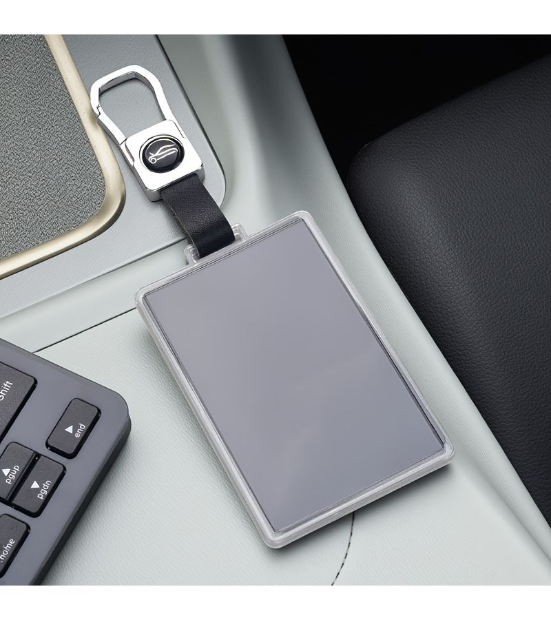 White Transparent Universal Car Key Card Sleeve with Ring Buckle Full Wrap Protective Case - Image 1