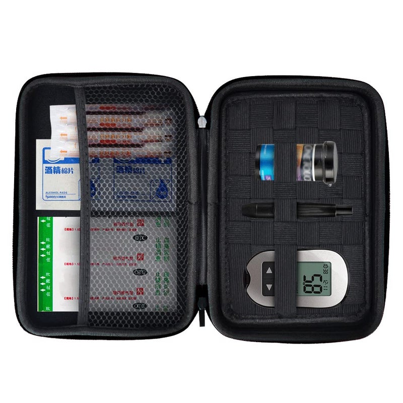 Diabetic Supplies Travel Case Diabetes Testing Kit Storage Bag Glucose Meter Case Organizer for Blood Sugar Test Strips Syringes Pens Insulin Vials and Lancets Black