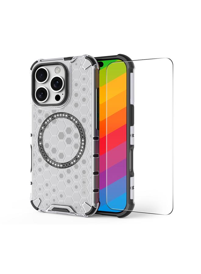 Case For iPhone 16 Pro Max Hat-Prince Honeycomb MagSafe Shockproof Phone Case with Large Arc Edge Film