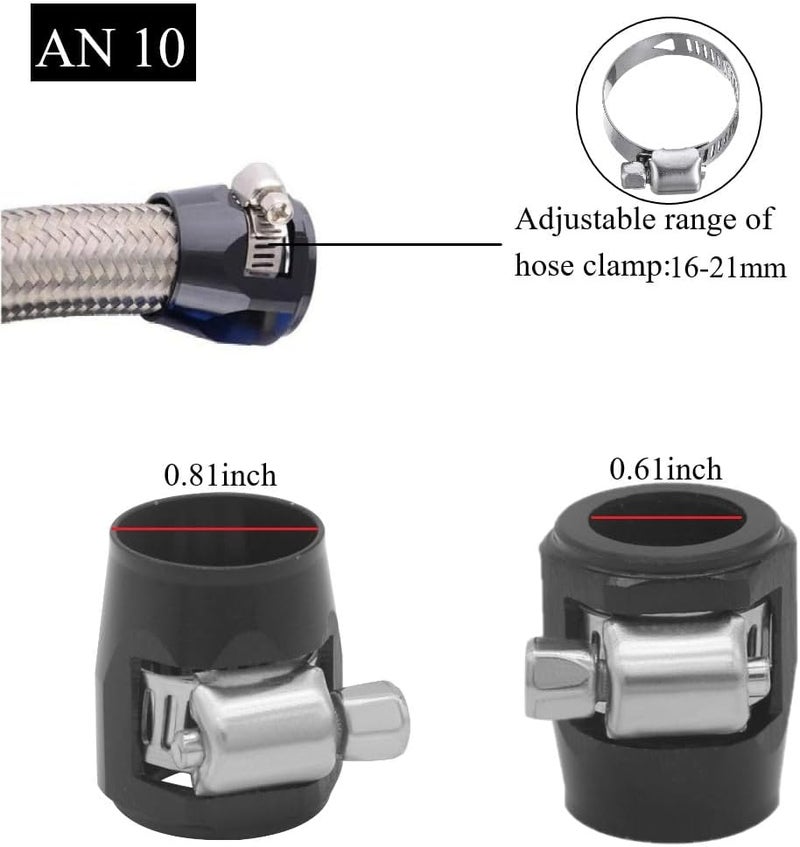 Ysil 10AN Hose Finisher Clamp Set - 5 Pcs Flexible Pipe Hex Clamps for 5/8 Fuel Line - Aluminum Black - Image 2