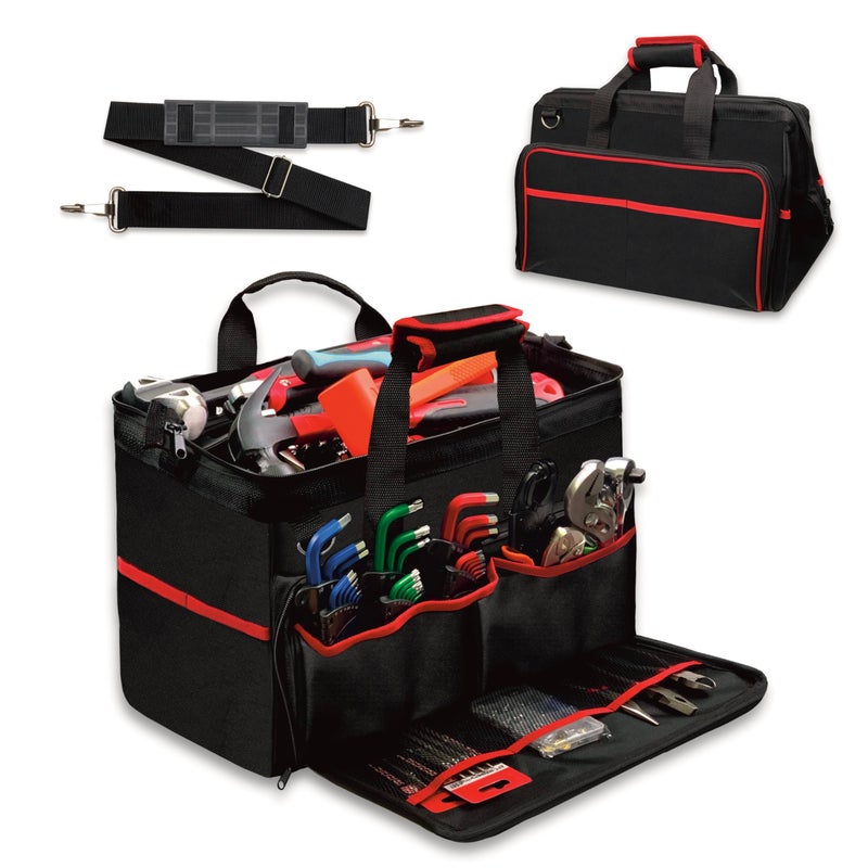 WETT Heavy Duty Tool Bag, 17.3-Inch 30-Pocket Large Portable Adjustable Tool Organizer Storage Bag with Large Zipper for Men, Carrying Toolbag, Electrician Mechanic Construction - Image 1
