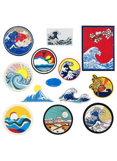 SYOSI Iron on Patches for Clothes, 12Pcs Embroidered Patches Applique Set, Sewing Wave Repair Patch DIY Accessory for Clothes Hats Jeans, Sea Wave Mountain River Map Embroidery Stickers  - Image 1