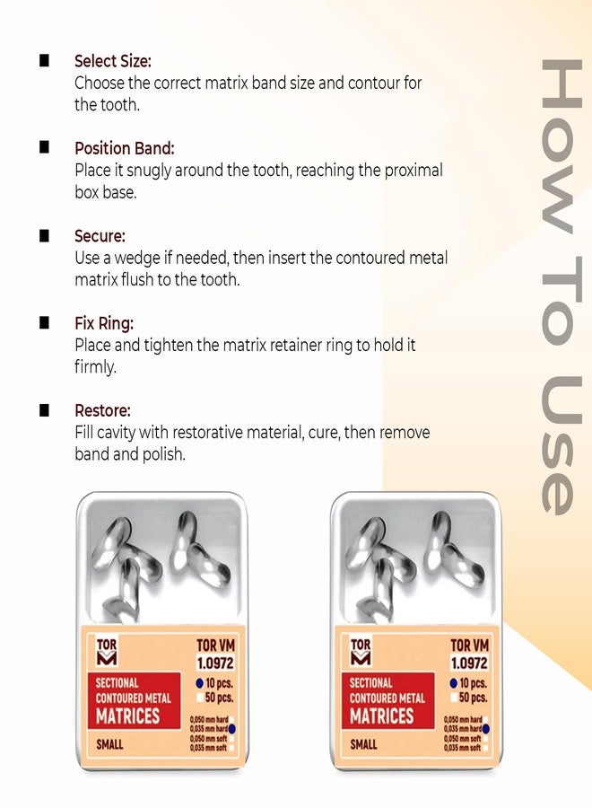 InstruDent قوالب Instrudent المقطعية المُشكّلة - صغيرة | أشرطة قالب من الفولاذ المقاوم للصدأ مُشكّلة مسبقًا رقم 1.0972 | مُلاءمة دقيقة بين الأسنان | للتجاويف الضيقة | طقم ترميم الأسنان (عبوة من 10 قطع) - Image 5