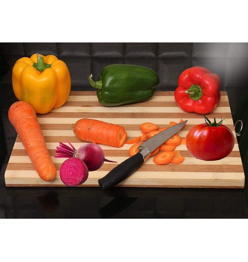 Go Hooked Go Hooked Wooden Bamboo Kitchen Chopping Cutting and Slicing Board with Holder for Fruits Vegetables and Meat Antibacterial Surface with Stainless Steel Handle Wooden Color Pack of 1 32x22 Cm  - Image 5