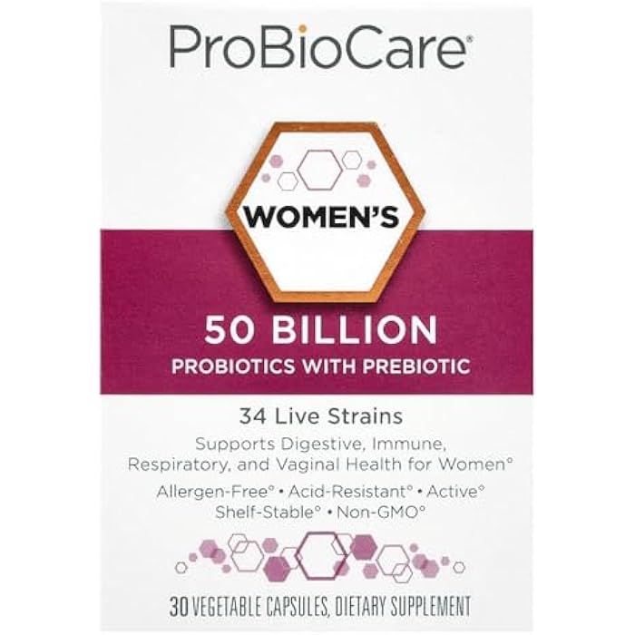 ProBioCare Probiotic for Women, 50 Billion CFUs with Prebiotic, 34 Live Strains for Digestive, Immune & Vaginal Wellness Support, Gluten Free, Dairy Free, Non GMO, 30 Vegetable Capsules - Image 1