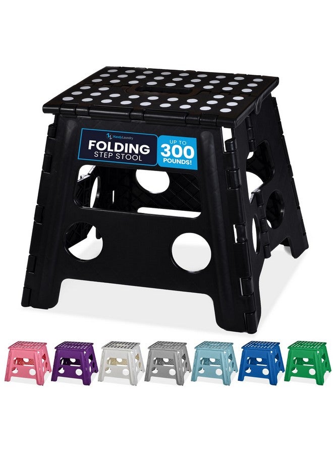 Handy Laundry Folding Lightweight Step Stool is Sturdy Enough to Support Adults and Safe Enough for Kids. Opens Easy with One Flip. Great for Kitchen, Bathroom or Bedroom. (Black- 13 inch) - Image 1