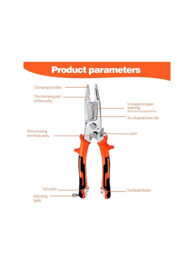 promass Multifunct Wire Stripper, 10 in 1 Hand Tool Multi-Purpose Professional Wire Stripping Tool, 8.7-inch Multipurpose Wire Stripper, Electrical Pliers Wire Stripping Pliers Tools (1PCS) - Image 4