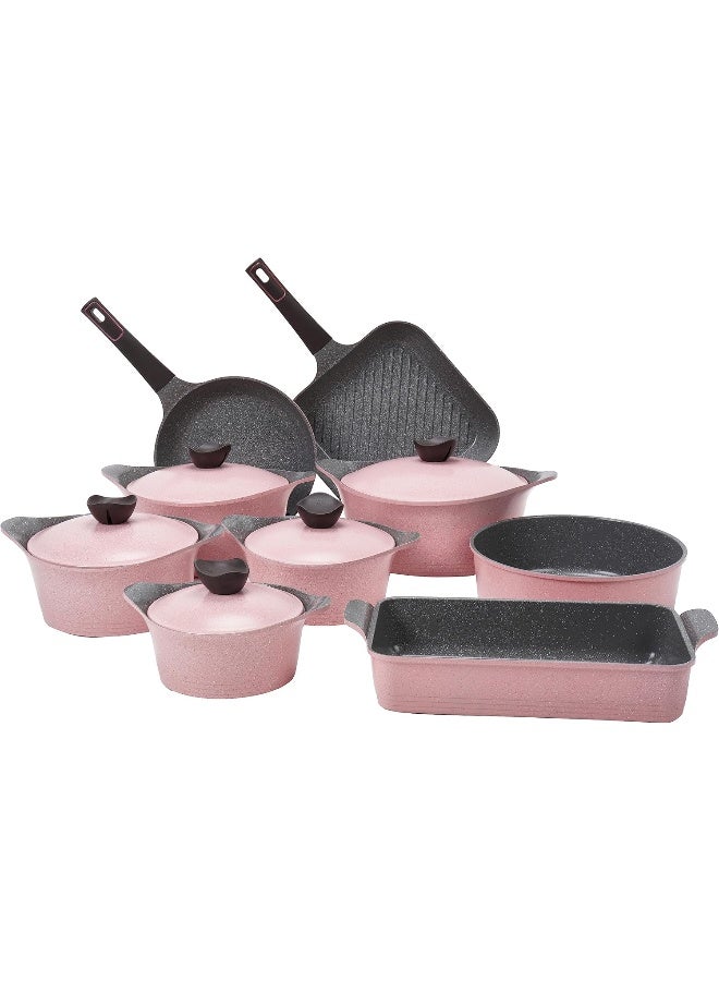 Neoflam 14-Piece Aluminum Granite Cookware Set Pink - Image 1