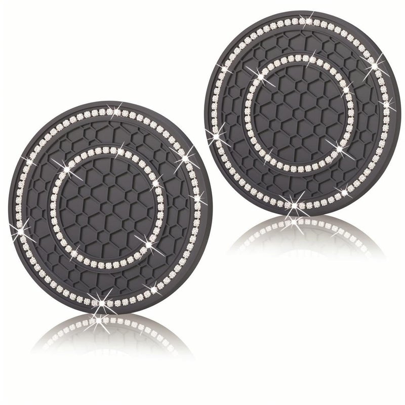 Universal Bling Cup Holder Insert Coaster Car Accessories Decoration -2.75 inch Silicone Anti Slip Crystal Rhinestone Car Coaster-Universal (Pack of 2)