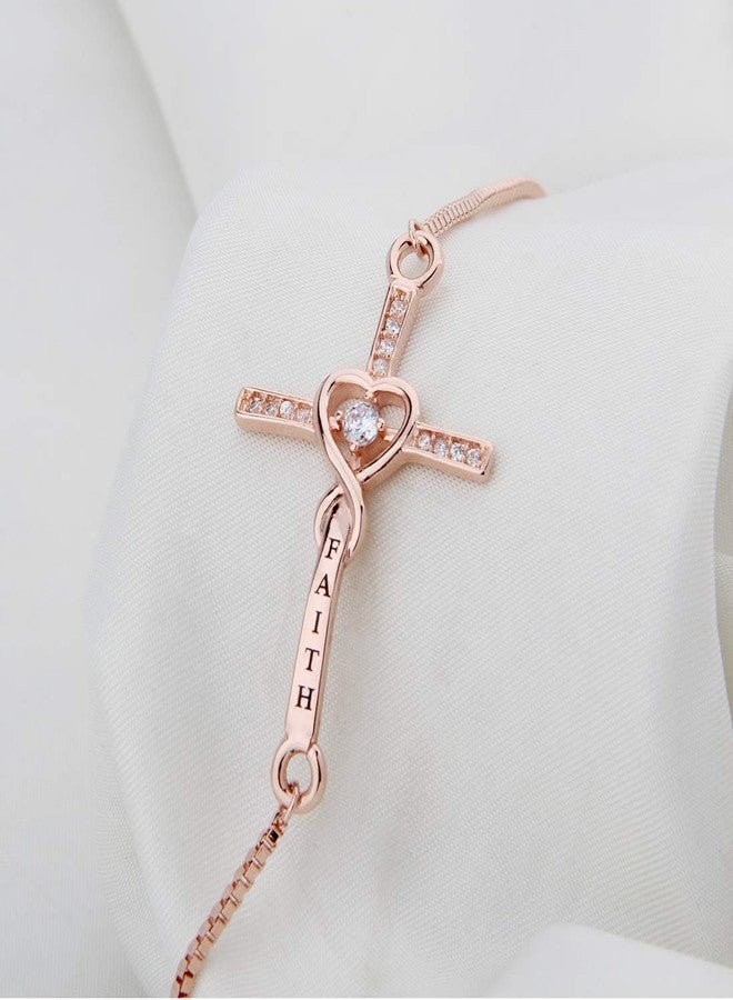 WUSUANED Faith Cross Adjustable Slider Bracelet Christian Bracelet Religious Jewelry Gift For Her (faith slider rose gold) - Image 4