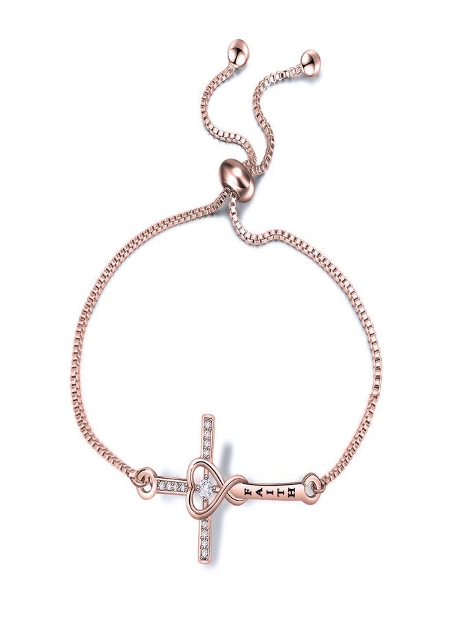 WUSUANED Faith Cross Adjustable Slider Bracelet Christian Bracelet Religious Jewelry Gift For Her (faith slider rose gold) - Image 1
