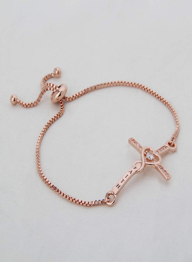 WUSUANED Faith Cross Adjustable Slider Bracelet Christian Bracelet Religious Jewelry Gift For Her (faith slider rose gold) - Image 2