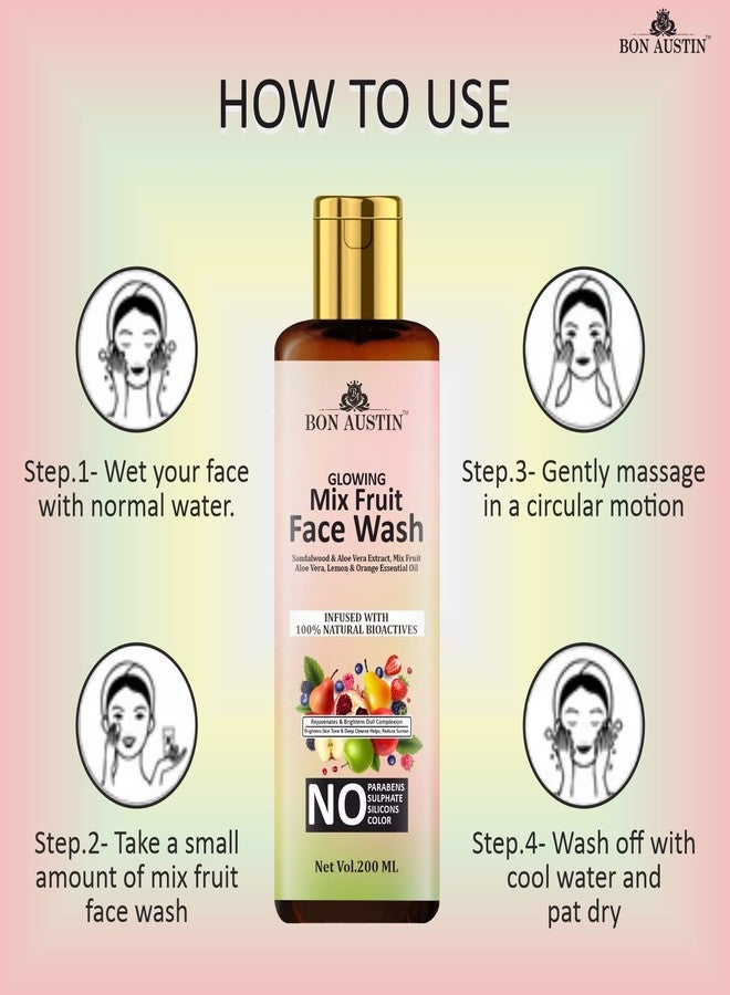 Bon Austin Mix Fruit Deep Cleansing Face Wash/Fash Cleanser For Visibly Glowing Skin For All Skin Types, 200ml - Image 4