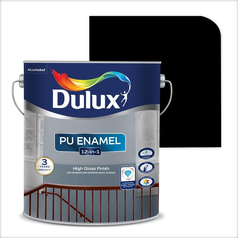 Dulux PU Enamel Black 500 ml High Gloss Finish Paint for Interior Exterior Metal & Wood Surfaces with Fast Drying Anti-Rust & Complete Coverage - Image 3