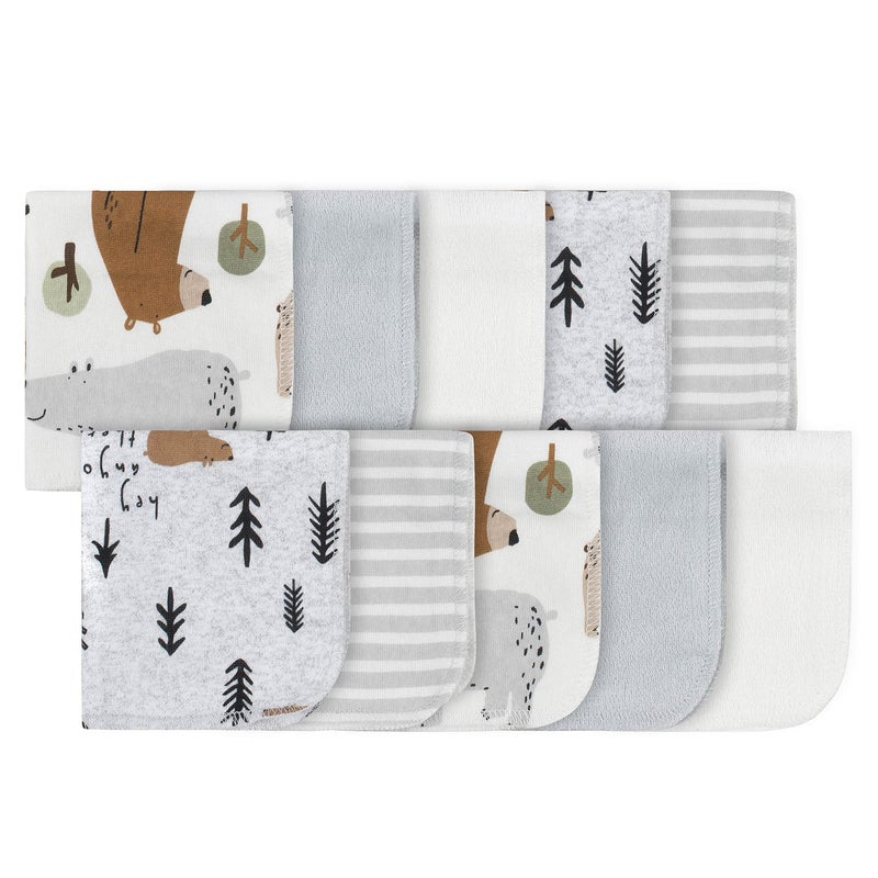 Gerber Baby 10-Pack Terry Washcloths, Bear Green, One Size - Image 1