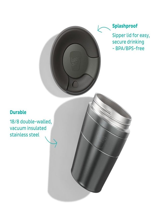 KeepCup Traveller, Reusable Travel Mug - Vacuum Insulated Stainless Steel Cup with Leakproof Sipper Lid - 12oz/340ml - Black - Image 5