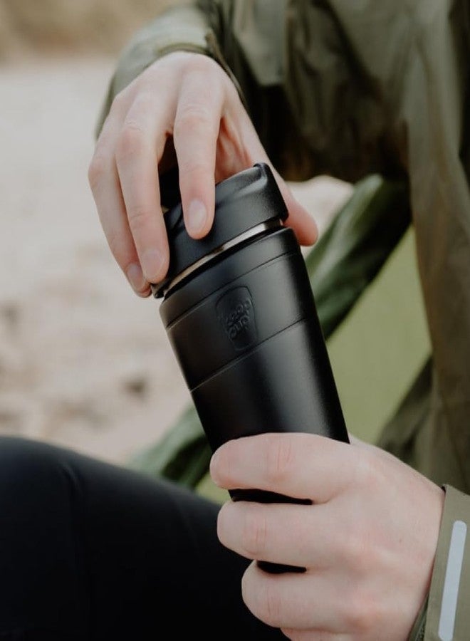 KeepCup Traveller, Reusable Travel Mug - Vacuum Insulated Stainless Steel Cup with Leakproof Sipper Lid - 12oz/340ml - Black - Image 2