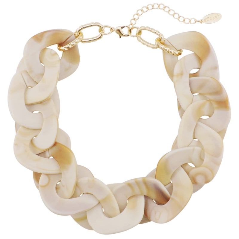 Bocar Statement Chunky Acrylic Cuban Choker Necklace Fashion Bib Collar Chain Necklace for Women(NK-10666-Antique White) - Image 1