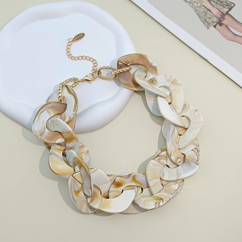 Bocar Statement Chunky Acrylic Cuban Choker Necklace Fashion Bib Collar Chain Necklace for Women(NK-10666-Antique White) - Image 3