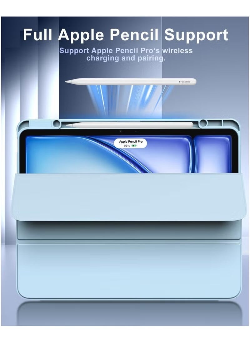 DUSALA Case for New iPad Air 13 Inch M3 M2 (2025/2024) with Pencil Holder – Slim Lightweight Stand Cover in Blue | Transparent Hard Back Shell + Magnetic Auto Wake Sleep Function | Smart Trifold Design for Typing & Viewing | Compatible with Apple Pencil Charging - Image 4