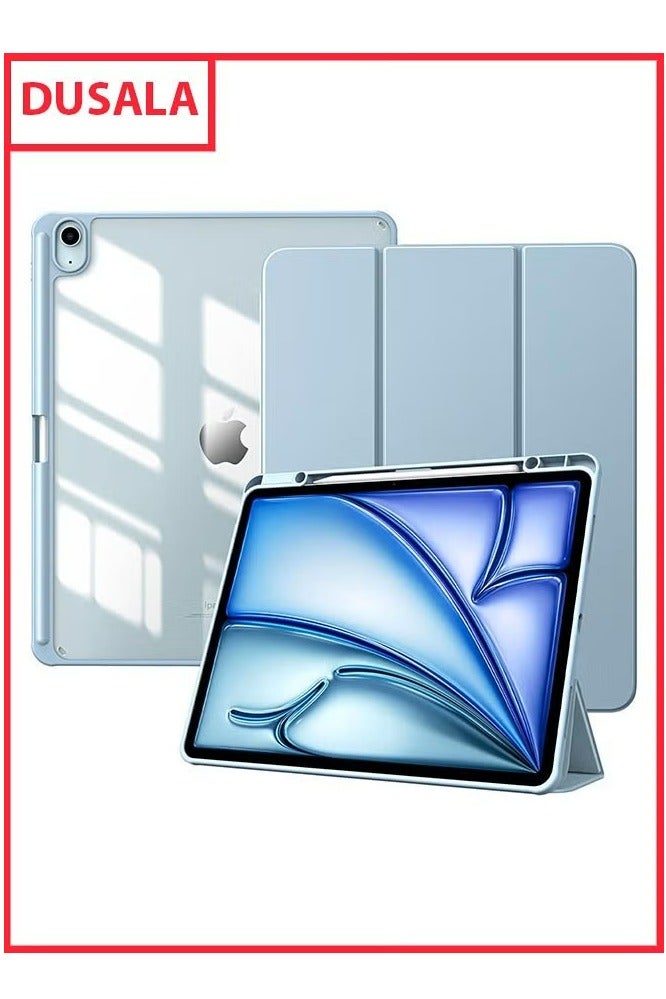 DUSALA Case for New iPad Air 13 Inch M3 M2 (2025/2024) with Pencil Holder – Slim Lightweight Stand Cover in Blue | Transparent Hard Back Shell + Magnetic Auto Wake Sleep Function | Smart Trifold Design for Typing & Viewing | Compatible with Apple Pencil Charging - Image 1