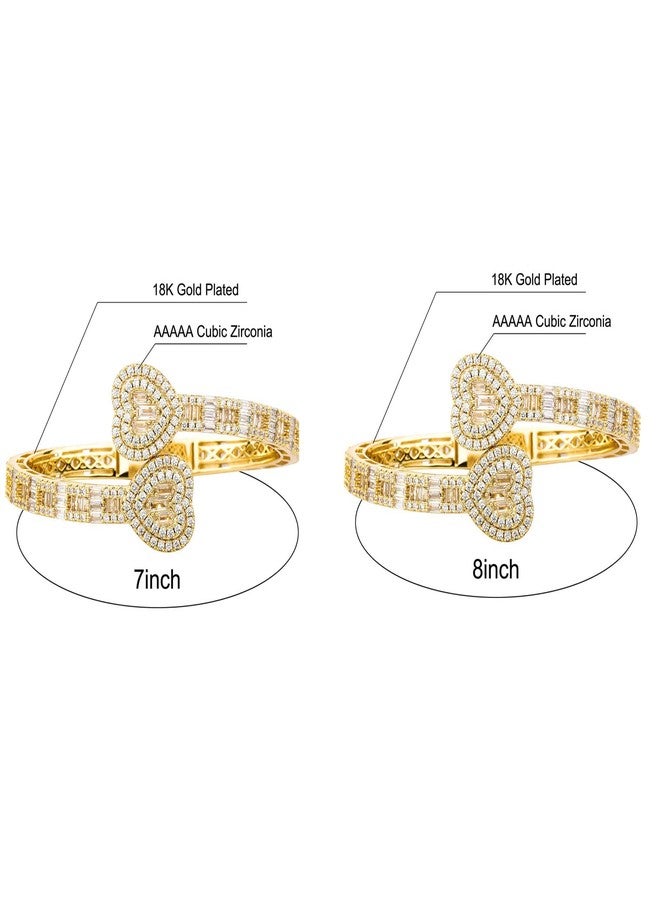 Jacruces Gold Bracelets Bangle Bracelets for Women Adjustable Heart Cuff Bracelets Cubic Zirconia Iced Out Bracelet Men Women Trendy Wedding Bridesmaids Bling Hip Hop Jewelry Mothers Day Gifts 7inch - Image 2