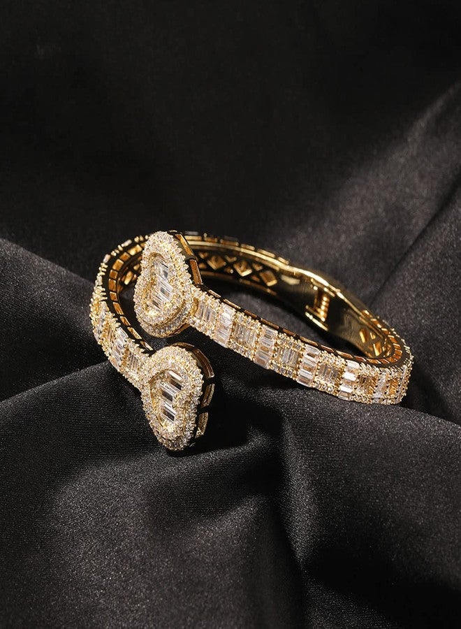 Jacruces Gold Bracelets Bangle Bracelets for Women Adjustable Heart Cuff Bracelets Cubic Zirconia Iced Out Bracelet Men Women Trendy Wedding Bridesmaids Bling Hip Hop Jewelry Mothers Day Gifts 7inch - Image 3