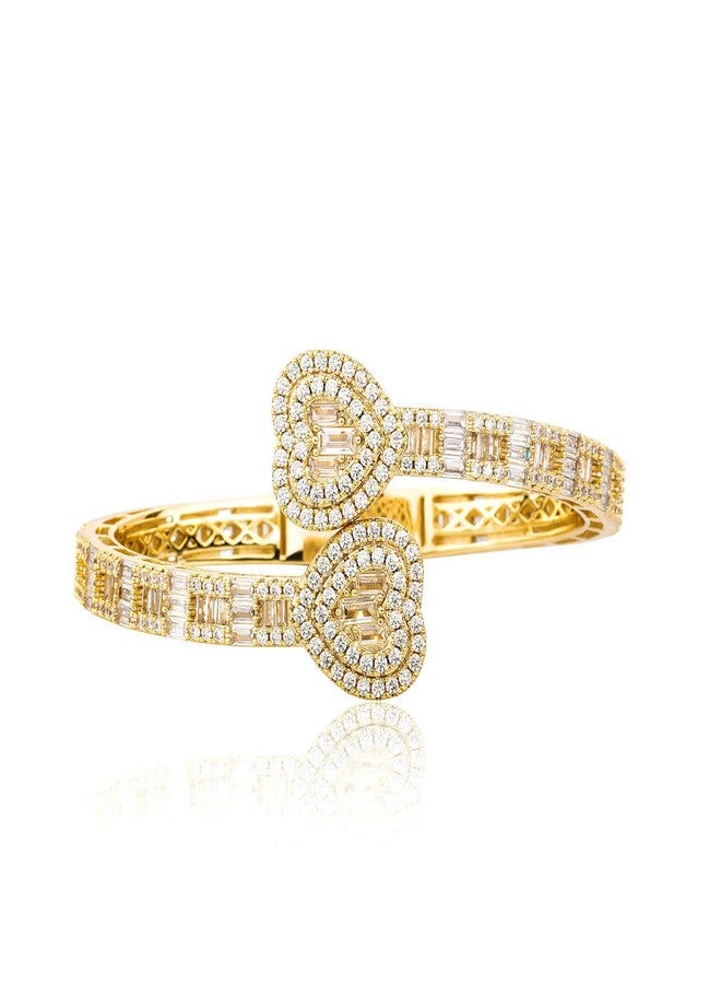 Jacruces Gold Bracelets Bangle Bracelets for Women Adjustable Heart Cuff Bracelets Cubic Zirconia Iced Out Bracelet Men Women Trendy Wedding Bridesmaids Bling Hip Hop Jewelry Mothers Day Gifts 7inch - Image 1