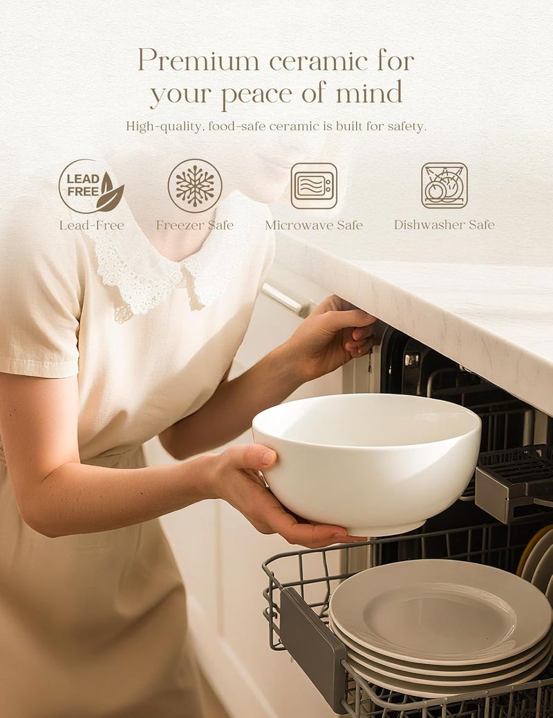 AISBUGUR 39 OZ Large Soup Bowls,Porcelain Salad Bowls Set of 4,Pho Bowls for Soup,Salad,Cereal,Pasta,Fruit,White Bowls Set for Dishwasher & Microwave Safe - Image 5
