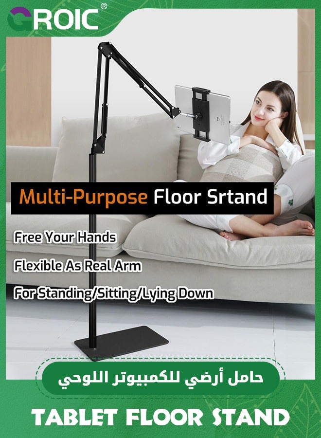 GROIC Tablet Floor Stand Holder Adjustable, Swivel Boom Arm Overhead Phone Mount, Compatible with iPad Air/Mini/Pro 12.9/9.7/All iPhones, Most Cell Phones (4.7"-12.9")  - Image 2