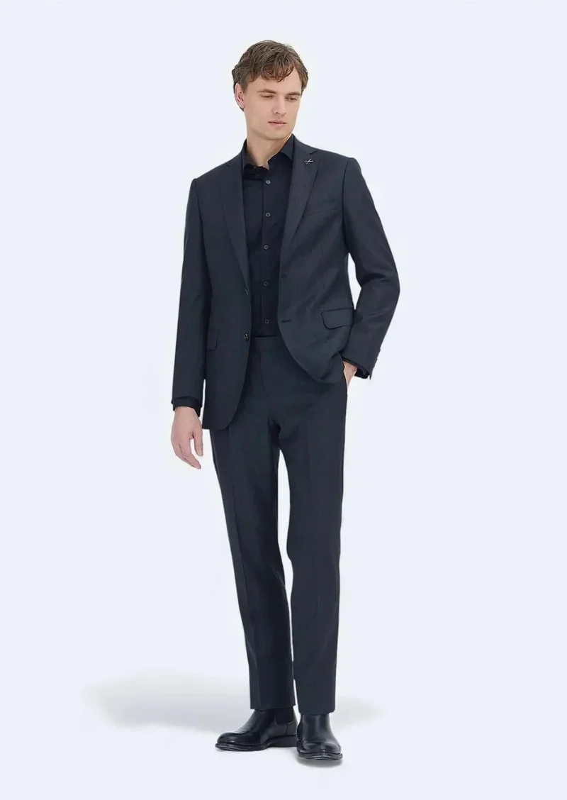 RAMSEY Black Plain Regular Fit 100% Wool Suit