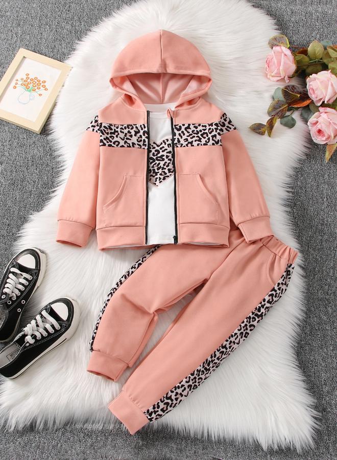 Take Two Leopard Print T-Shirt with Sweatshirt and Jogger set - Image 1