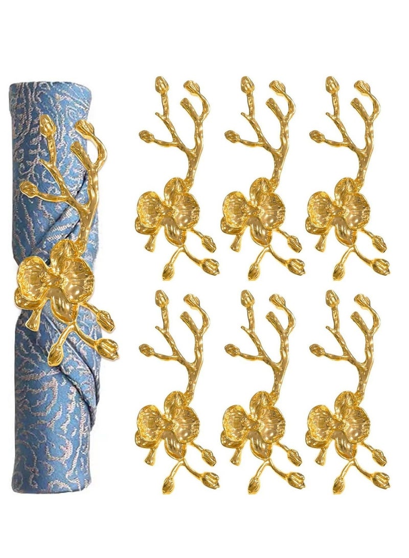 Captaintech Napkin Rings, Gold Metal Plum Blossom Napkin Rings Cloth Napkin Holder for Weddings, Valentines Day, Holiday, Receptions, Dinner Party, Banquet, Buffet Table Decor 6Pcs, Gold - Image 1