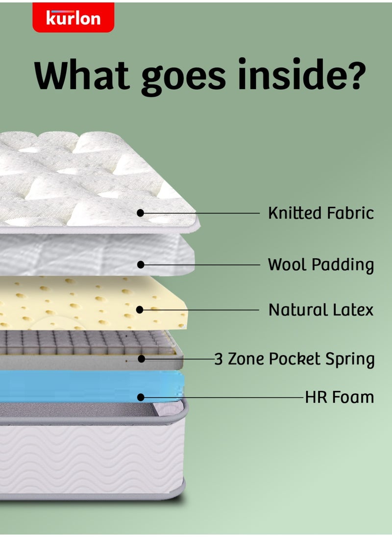 Kurlon - Kurlon Earth Spring Mattress | 3-Zone Pocket Spring Mattress | Medium-Firm Support |  Natural Latex | Ideal for Spinal Alignment | King Size Mattress| 200Lx180Wx25H Cms - Image 1