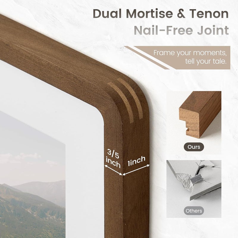 Venusmiles إطار صور 12x16 بوصة، خشب جوز طبيعي من الولايات المتحدة، إطار صور مجمّع ��ع زجاج مقسّى عالي الوضوح، إطار خشبي 12x16 مع حافة داخلية مقاس 8.5x11، تعليق عمودي وأفقي على الحائط - Image 3