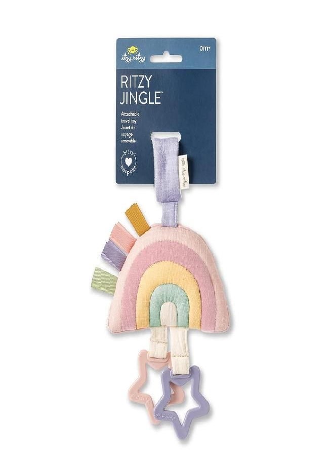 Itzy Ritzy - Itzy Ritzy Bitzy Bespoke Jingle Travel Toy for Stroller, Car Seat or Activity Gym; Features Jingle Sound, Hexagon Rings and Adjustable Attachment Loop, Pastel Rainbow (JIN3003) - Image 1