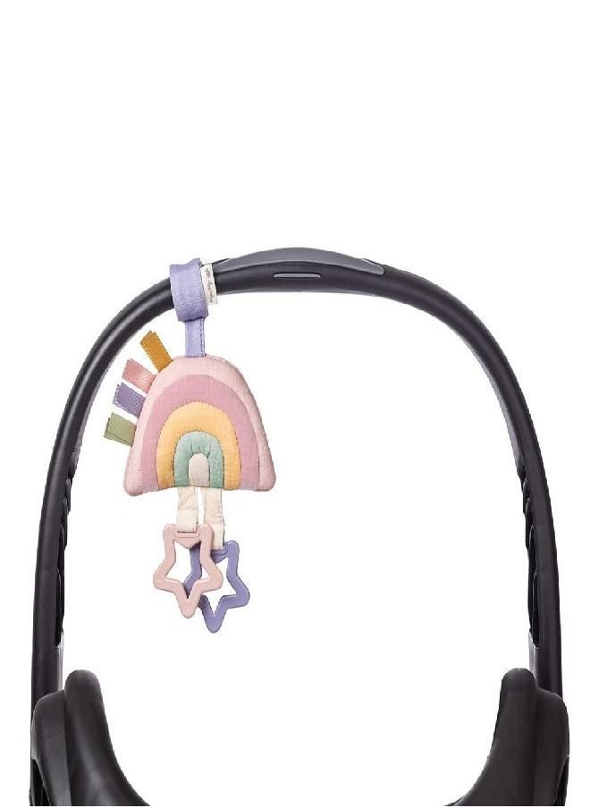 Itzy Ritzy - Itzy Ritzy Bitzy Bespoke Jingle Travel Toy for Stroller, Car Seat or Activity Gym; Features Jingle Sound, Hexagon Rings and Adjustable Attachment Loop, Pastel Rainbow (JIN3003) - Image 1