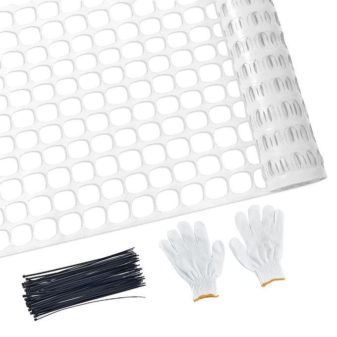 PotatoLife Plastic Mesh Fence Safety Fence 4x100 Roll with 100 Zip Ties Resuable Temporary Netting for Garden Fencing Construction Snow Fencing Animal Barrier Poultry Deer Patio White