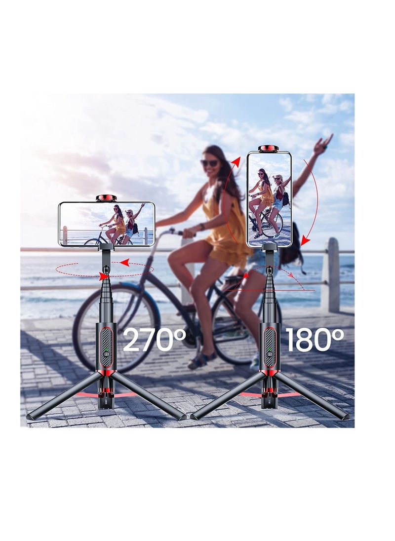 TYCOM - Tycom Selfie Stick For Phone Size 4.5-6.2Inch, Extendable to 160cm Selfie Stick Tripod with Bluetooth Wireless Remote Phone Holder (AB202-195RD) - Image 1