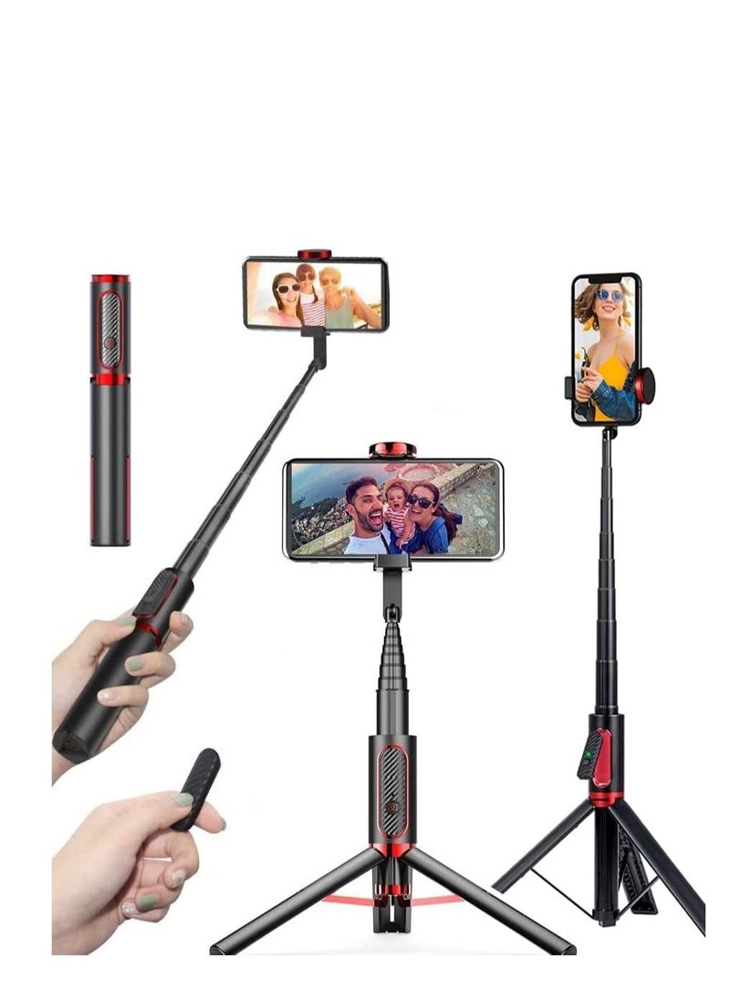 TYCOM - Tycom Selfie Stick For Phone Size 4.5-6.2Inch, Extendable to 160cm Selfie Stick Tripod with Bluetooth Wireless Remote Phone Holder (AB202-195RD) - Image 1