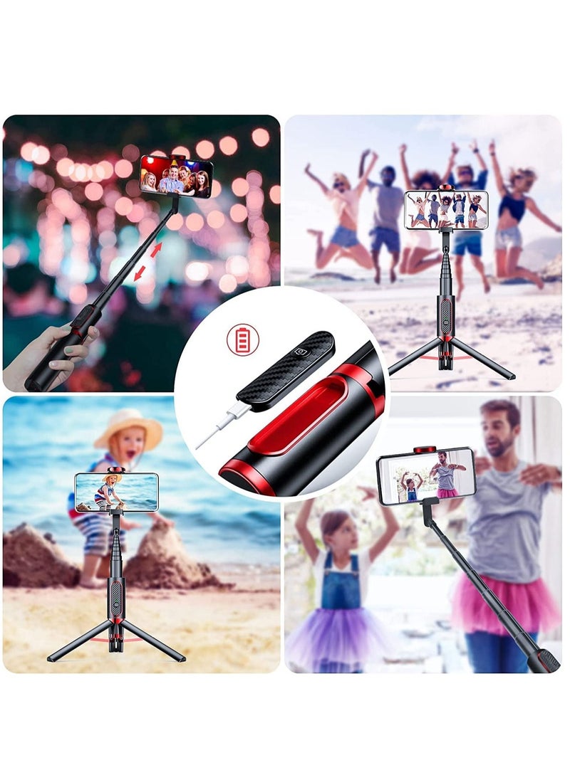 TYCOM - Tycom Selfie Stick For Phone Size 4.5-6.2Inch, Extendable to 160cm Selfie Stick Tripod with Bluetooth Wireless Remote Phone Holder (AB202-195RD) - Image 1