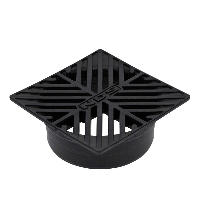 NDS 8 45Inch Square Grate Connects to 4Inch Drain Pipes and Fittings for Small Lawns Landscaping and Patios Plastic Black
