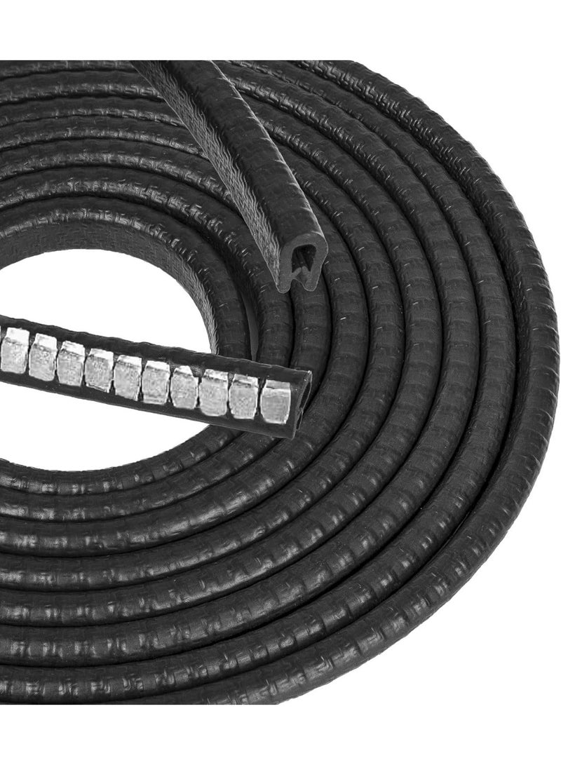 HALAMODO حراس حواف أبواب السيارات 16.4 قدم (5 متر) باللون الأسود - مطاط، بدون لاصق، على شكل حرف U، مع مشابك معدنية مدمجة، تناسب معظم المركبات، مقاوم للتلاشي، مقاوم للخدوش والرقائق - يقلل من الخدوش في مواقف السيارات - Image 2