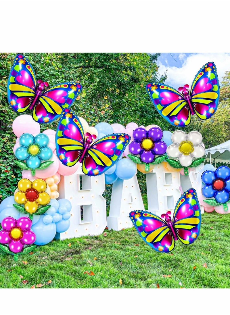 Excefore Butterfly Flower Balloons, 9 Pcs Foil Colorful Balloons and Shaped Balloon Party Spring Summer Floral for Theme Baby Shower Wedding Birthday - Image 3