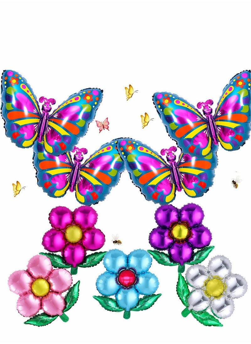 Excefore Butterfly Flower Balloons, 9 Pcs Foil Colorful Balloons and Shaped Balloon Party Spring Summer Floral for Theme Baby Shower Wedding Birthday - Image 1