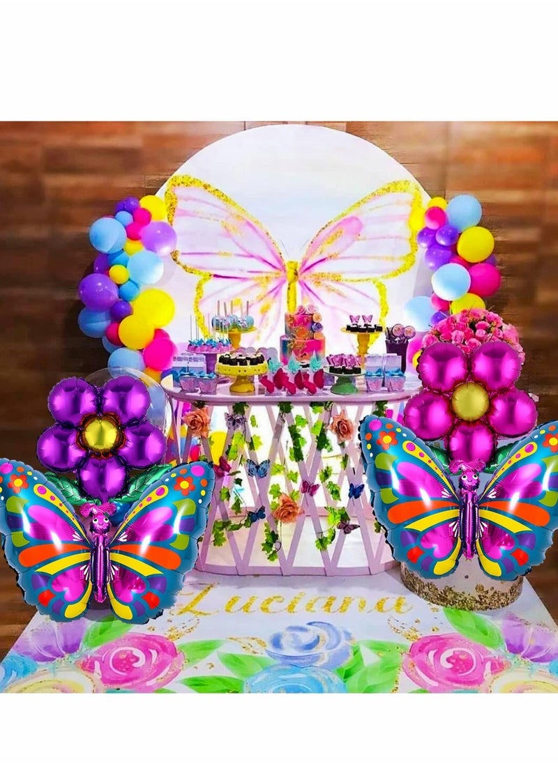 Excefore Butterfly Flower Balloons, 9 Pcs Foil Colorful Balloons and Shaped Balloon Party Spring Summer Floral for Theme Baby Shower Wedding Birthday - Image 2