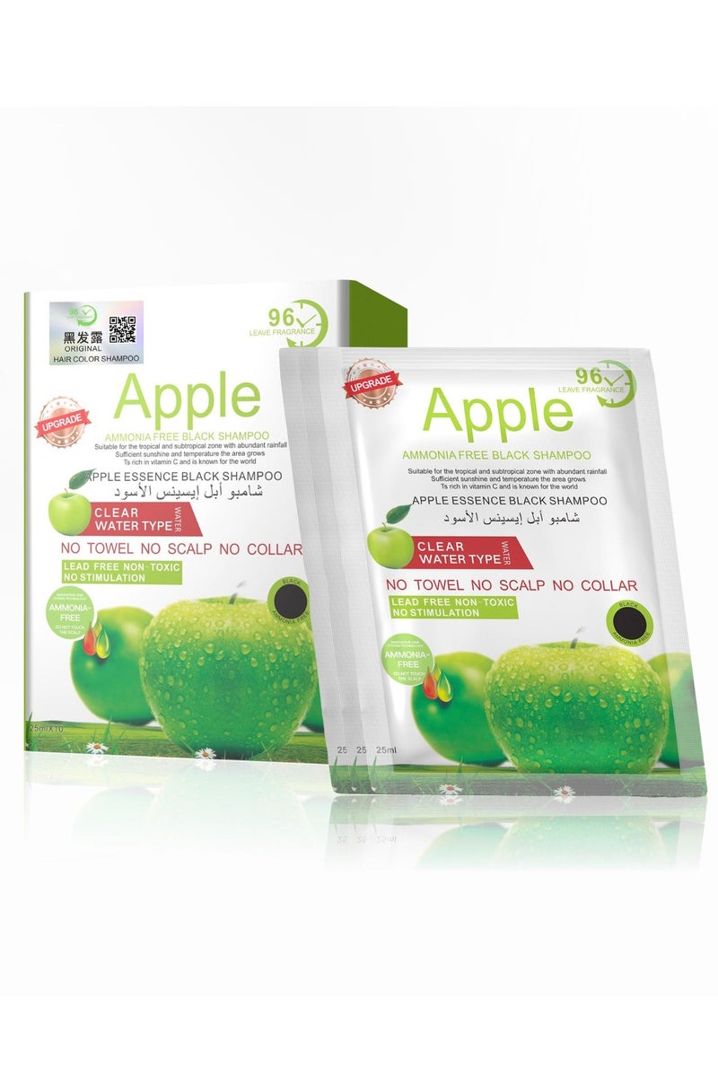 96HR Apple Ammonia-Free Dye Shampoo Black Color, Sachet Pack of 25ml x 10 (250ml)